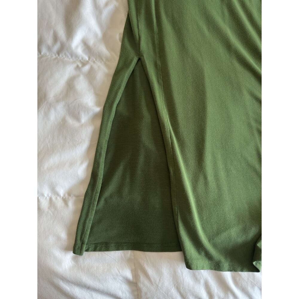 J JILL Olive Green Stretch Slub Jersey Knit High Neck Long Maxi Dress Pockets XL - Picture 8 of 10